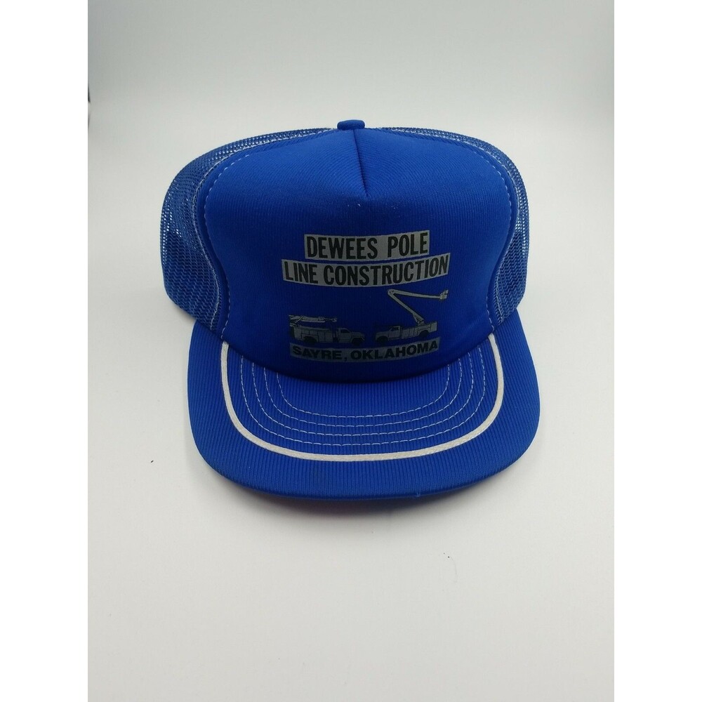Vintage DEWEES POLE LINE CONSTRUCTION Trucker Cap Hat Sayre Oklahoma Blue H1